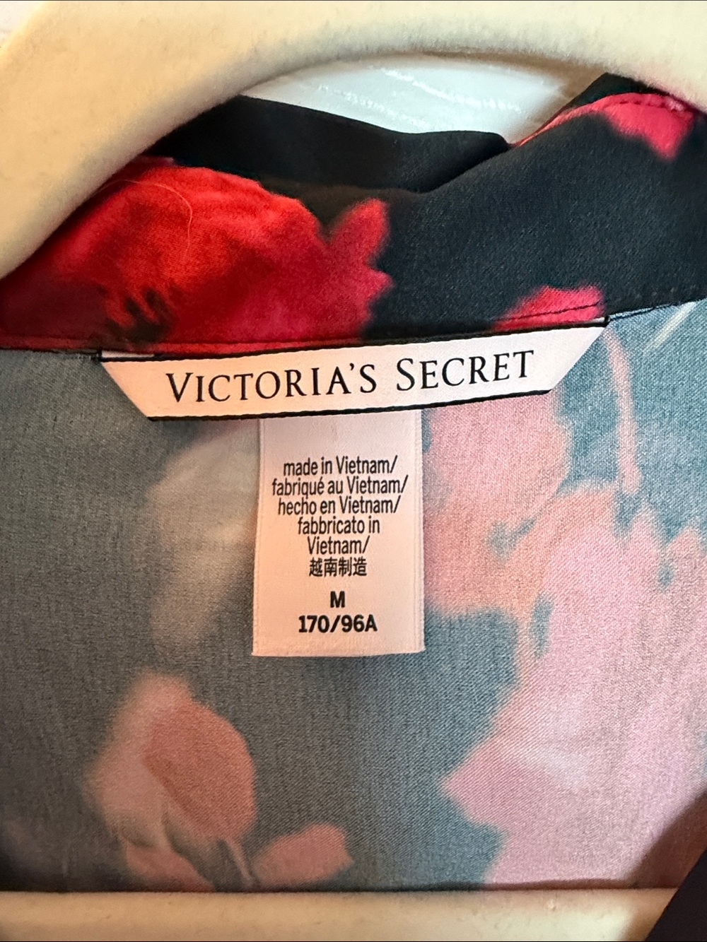 Victoria's Secret Black Satin Pajama Set with Red Floral Print - Picture 2 of 6